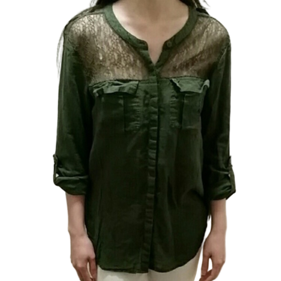 Free People Tops - Free People Olive Green Lace Back Women's Top blouse office casual small